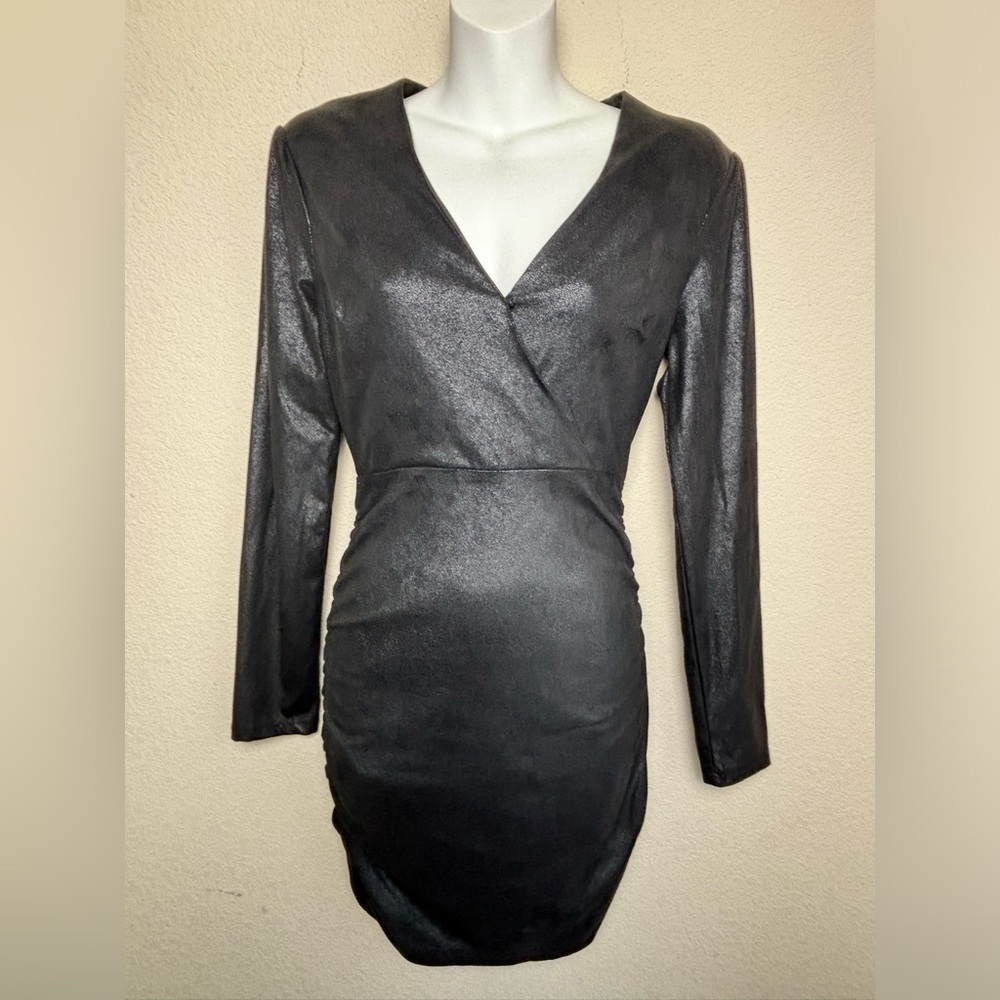 Likely Gwendolyn Ruched Black Metallic Shimmer Mini Dress - Picture 8 of 14